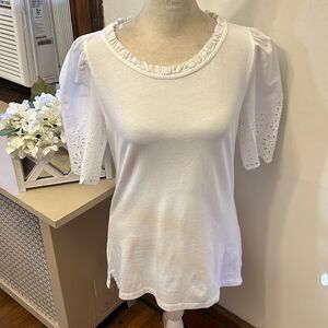Talbots white cotton short eyelet sleeve blouse Size XS New